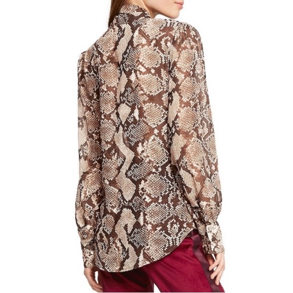 Altuzarra x Target | Snakeskin Pattern Sheer Front Bow Long Sleeve Blouse (L) - Picture 2 of 16